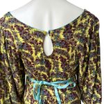 Free People  Yellow Floral Puff Drop Sleeve Tie Waist Boho Peasant Top Photo 7