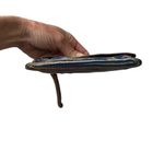 Aero women's small navy blue striped wristlet pouch bag clutch leather flap Photo 7