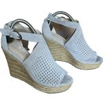 Marc Fisher Sandals Womens 9M Gray Leather Espadrille Laser Cut Wedge Heel Shoes Photo 3