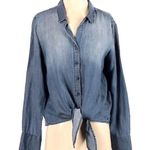 Anthropologie ANTHRO CLOTH & STONE TIE FRONT BLUE CHAMBRAY LYOCELL BUTTON UP LONG SLEEVE TOP Photo 0