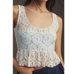 Maeve Anthropologie NWT White Lace Peplum Crop Top Blue Lining Size Large Photo 0