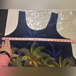 VTG 90s Looking Good Tropical Shift Dress Hawaiian Sleeveless Size Large Palm Blue Photo 2