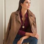 Chico's Brown Zippered Pocketed Faux Leather Suede Lined Motorcycle Jacket 4 6 Photo 2