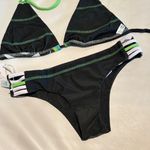 Women size small reversible olive Green tropical jungle Bikini Set triangle top Photo 4