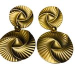 H.I.P. Gold Tone Retro Disc Pierced Dangle Earring Geometric Swirl Gypsy Vibe VTG Photo 0
