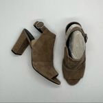 via spiga  Women's Suede Leather Tan Open Toe Buckle Sling Bootie Block Heel 10 Photo 2