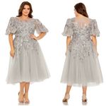 Mac Duggal 20475 Silver Gray Sequin Beaded Tulle Midi Dress Size 12 NWT Photo 1