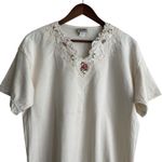 Vintage Cactus California Women Top L Cream Embroidered Appliqué Floral Cottage Size L Photo 5