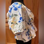 EXPRESS  Floral Square Neck Puff Sleeve‎ Peplum Top Blouse Blue Yellow Size Large Photo 9