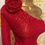 One Shoulder Flower Sequin Midi Dress size M Red Size M Photo 2