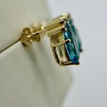 NWOT 9K Yellow Solid Gold 2.825ct Blue Topaz Pear Cut/0.04ct Diamonds Earrings Photo 2
