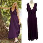 Anthropologie Maxi Dress Deep-V Ruffled Sleeveless Viscose Purple Size Medium Photo 1