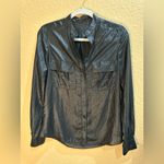 BCBG Max Azria Vintage Anderson Coated Black Button-Up Shirt XS Photo 3