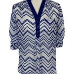 Takara  Womens Blouse Small Blue White Top Printed Boho Workwear Chic Photo 0