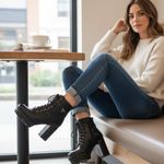 Guess  Black Leather Lace Up High Heel Platform Ankle Boots Women's Size 5.5M‎ Photo 0