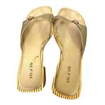 Retro Vis a Vie Gold Leather Wood Slide Sandals Size 9 Gold Photo 2