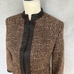 Kate Hill  Chocolate Brown Wool blend Tweed Jacket 6P Short Leather Trim Photo 4