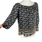 Madewell  100% Silk Boho Peasant Blouse Black Floral Print Long Sleeve Top‎ Small Photo 1