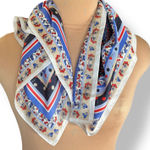 None Vintage Silk Square Scarf Blue Red Cherry Fruit Printed Border Whimsical Art Photo 0