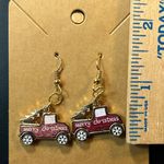 Christmas Truck Gold Tone Dangle Pierced Earrings New Photo 2