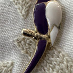 Tropical Bird Parrot Brooch Pin 2” Purple Ivory Enamel & Yellow Gold Tone Photo 0