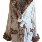 Pottery Barn  Penny Lane Cozy Hooded Robe with Faux Fur Trim in White Photo 0