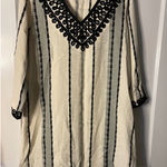 Soft Surroundings Cream Black Embroidered Striped V Neck Tunic Dress Size S Photo 0