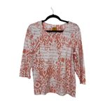 Women's Ruby Rd Top Shirt Large Blouse Orange & White Design Cotton/Spandex Photo 1