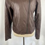 Brown Faux Leather Moto Jacket Asymmetrical Zip Womens Medium Punk 90's Photo 2