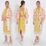 Saloni Aphrodite Borders Neelam Linen Maxi Dress Size 6 Yellow Photo 10