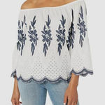 Tribal Jeans White/Blue On/Off Shoulder Embroidered Blouse, Womens XL White Photo 0