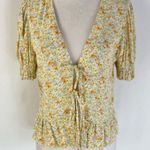 Sophie Rue - Floral Print Tie Front Puff Short Sleeve Top Yellow Size XS Photo 0