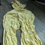 Aerie  Yellow White Floral Print Smocked Cutout Wide Leg Cropped Jumpsuit S Photo 4