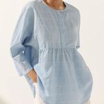 Lintico Blouse Womens Large Blue White Windowpane Plaid Linen Coastal Ethical Photo 0