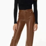 Wilfred  Aritzia Melina brown vegan leather straight leg high rise pant size 8 Photo 0