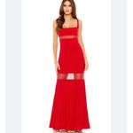 Mac Duggal  Sheer Mesh Panel Sheer Detail Column Gown size 12 red UB Photo 3