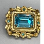 Vintage Art Deco Mother of Pearl, Cameo by Gerry's & Cora Blue Rhinestone Brooch Photo 1