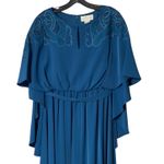 Sachin + Babi  Size 2 NWT Moroccan Blue Crepe Embroidered Wren Cape Maxi Gown Photo 4