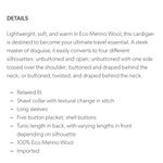 Garnet Hill  Soft Gray Eco Merino Wool Convertible Cardigan Medium Photo 8