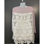 Umgee  Shirt Womens Medium Pink Floral Crochet Lace Tunic Long Sleeve Top Boho Photo 3