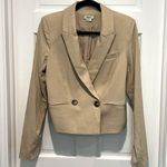 Jason Wu NWOT Linen Double Breasted Jacket Blazer Cropped - Large Khaki Tan Photo 0
