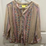 Maeve  Anthropologie Sunset District Aztec Beige and Blue Geometric Blouse Small Photo 3