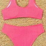 Rib Knit V Wired Plain 2 Piece Set Bikini Pink Photo 1