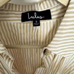 Lulus NWT Casual Perfection Tan Striped Twist-Front Shirt Dress Tan White Size Small Photo 2