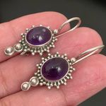 Vintage Handcrafted SU 925 Sterling Silver Amethyst Oval Cabochon Drop Earrings Purple Photo 6