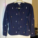Christopher & Banks Navy Blue Embroidered Full-Zip Penguin Cardigan Medium Photo 0