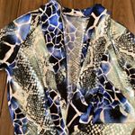 A3 snake skin pattern blue white faux wrap v neck low cut body suit size small Photo 4
