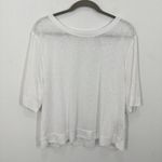 Athleta  White Linen Blend Boxy Cropped T Shirt Top Womens Size Large Breezy Soft Photo 2