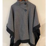 Jones New York  Poncho Top Cape One Size Gray Black Trim Wool Classic Mock Neck Photo 0