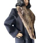 Perry Ellis Vintage 1960's-70's Fur Trimmed long black wool coat size 10 Photo 7